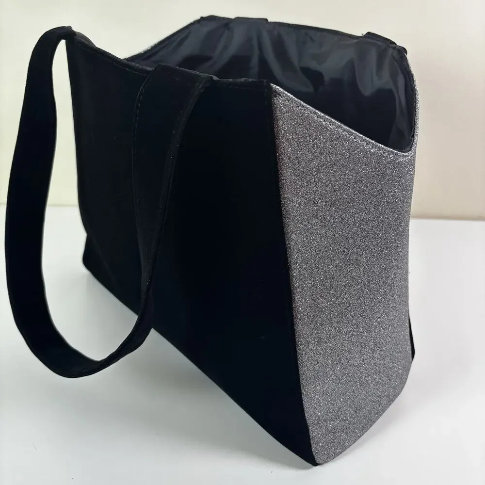 Jimmy Choo Parfums Tote Bag Black Velvet Silver Glitter Gift Bag Shoulder Strap